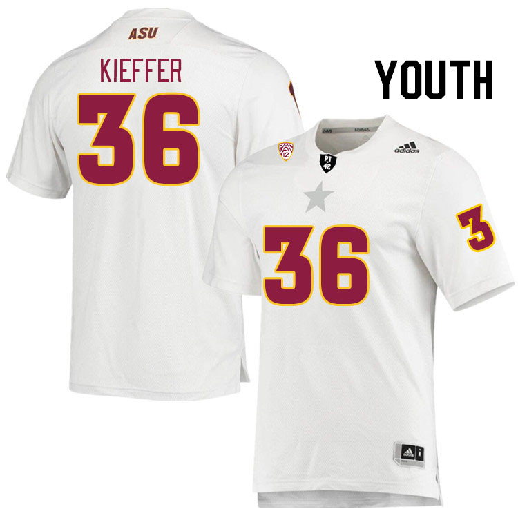 Youth #36 Carston Kieffer Arizona State Sun Devils College Football Jerseys Stitched Sale-White - Click Image to Close